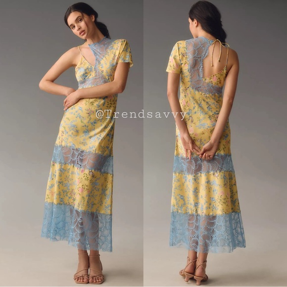 Anthropologie | Dresses | Anthropologie Geisha Designs Floral Asymmetrical Lace Mix Slip Maxi Dress Nwt